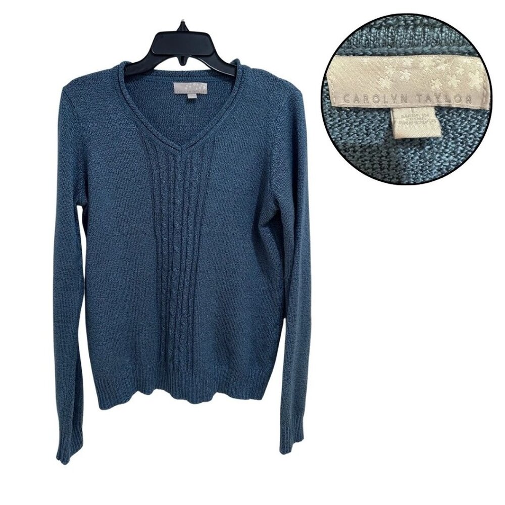 Carolyn Taylor Women’s L Blue Knit Long Sleeve Sweater Blouse Casual Top